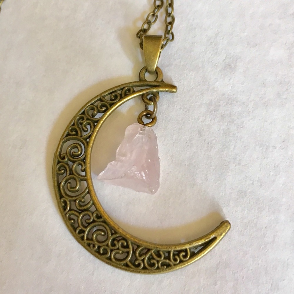 MORE COMING Rose Quartz 🌙 Bronze Necklace - Picture 2 of 8